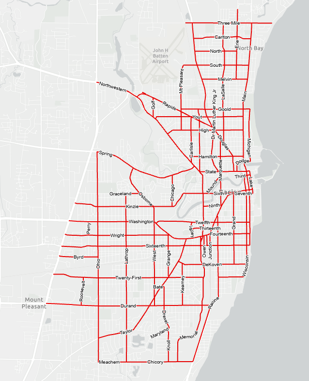 Map showing arterial streets in the City of Racine